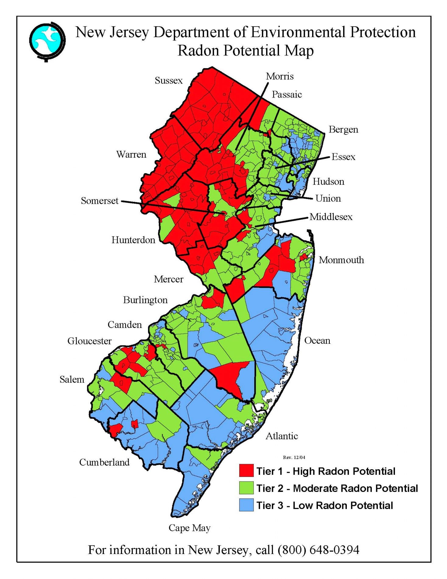 New Jersey Department of Environmental Protection Radon Potential Map